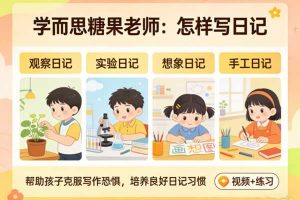 《学而思糖果老师：怎样写日记》4大题材(观察、实验、想象、手工日记)，帮助孩子克服写作恐惧，培养良好的日记习惯 视频+练习