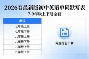 2026春最新版初中英语《单词默写表》7-9年级上下册（网盘打包下载）全套
