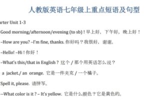 人教版初二英语上册重要短语及句型PDF文档