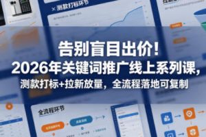 告别盲目出价，关键词推广测款打标+拉新放量 全流程落地可复制