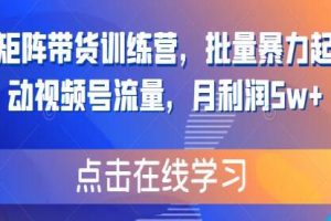 《视频创作者矩阵带货培训课程》助力批量高效创建账号，实现月入5万+的利润
