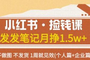 小红书赚钱秘籍：学习捡钱技巧，实现月入1.5万+,一周见效