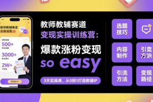 【第9636期】教师教辅赛道变现实操训练营，爆款涨粉变现so easy