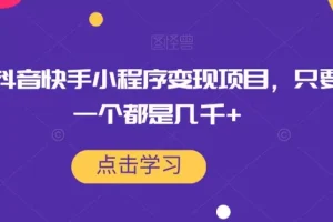 【第6045期】最新抖音快手小程序变现项目，只要爆一个都是几千+