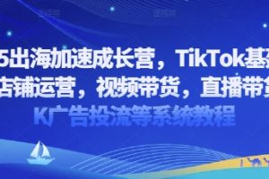 【第9370期】2025出海加速成长营，TikTok基建选品，店铺运营，视频带货，直播带货，TK广告投流等系统教程