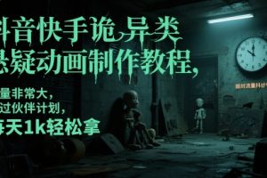 【第9476期】抖音快手诡异类悬疑动画制作教程，流量非常大，可过伙伴计划，每天1k轻松拿