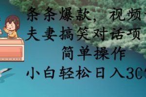 【第9248期】条条爆款，视频号夫妻搞笑对话项目，简单操作，小白轻松日入3张+