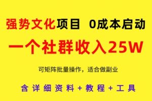 【第9389期】强势文化项目，一个社群收入25个W，0成本启动，可矩阵批量操作，原创详细实操教程