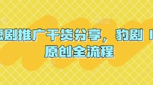 【第9330期】短剧推广干货分享，豹剧 1:1原创全流程