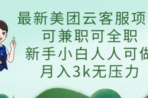 【第9274期】最新美团云客服项目，可兼职可全职，新手小白人人可做，月入3k无压力