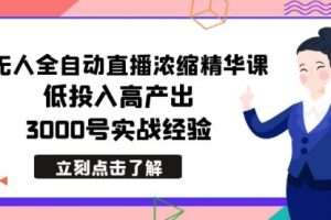 【第6989期】最新无人全自动直播浓缩精华课，低投入高产出，3000号实战经验