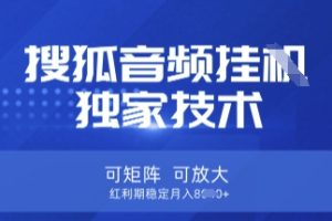 【第9248期】【搜狐音频挂G】独家技术，可矩阵可放大，红利期稳定月入8k【揭秘】