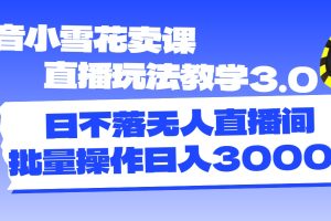 【第8012期】抖音小雪花卖课直播玩法教学3.0，日不落无人直播间