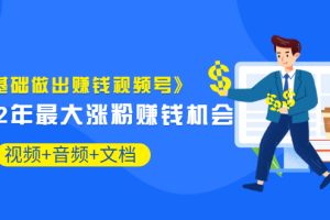 【副业3504期】视频号怎么推广涨粉：《零基础做出赚钱视频号》2022年最大涨粉赚钱机会