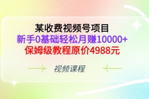 【副业3492期】视频号赚钱项目：新手0基础轻松月赚10000+，保姆级教程原价4988