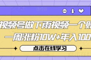 【第5460期】视频号怎么赚钱：视频号做下雨视频一个账号一周涨粉10W+年入100w