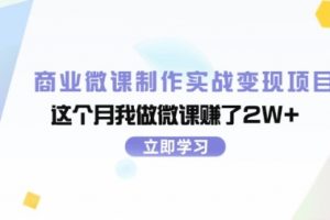 【第8109期】商业微课制作实战变现项目，这个月我做微课赚了2W+