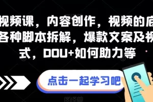 【第5831期】抖音全案视频课，内容创作，视频的底层逻辑，各种脚本拆解，爆款文案，DOU+
