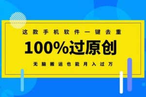 【第6966期】这款手机软件一键去重,100%过原创 无脑搬运也能月入过万