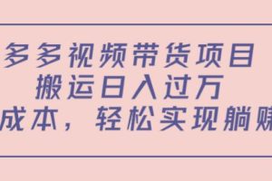 【副业3981】多多视频赚钱：0成本搬运日入过万，多多视频带货项目（教程+软件）