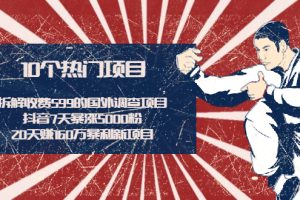 【副业2382期】拆解收费599的国外调查项目+抖音7天暴涨5000粉+20天赚160万暴利新项目