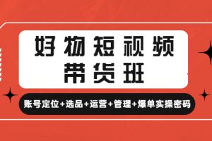 【副业4109期】短视频怎么赚钱：账号定位+选品+运营+管理实操，好物短视频带货班