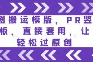 【第6159期】短剧搬运模版，PR竖版模板，直接套用，让你轻松过原创