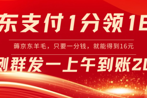 【第6877期】京东最新活动：支付1分得16元实操到账200+