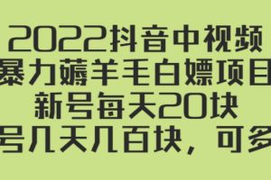 【副业2844期】2022抖音中视频项目：暴力薅羊毛，新号每天20，老号每天几百