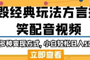 【第5700期】毁经典玩法方言搞笑配音视频，多种变现方式，小白轻松日入500+