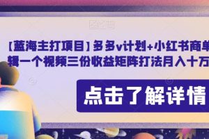 【第5607期】如何通过AI剪辑赚钱：多多v计划+小红书商单，AI剪辑矩阵打法月入10w+