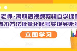【副业3132期】怎么自学剪辑视频：离职短视频剪辑课程，批量化起号实现多账号收益