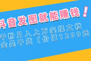 【副业3121期】抖音发图文能赚钱吗：千粉月入上万抖音实操文档，全是干货（价值1299元）
