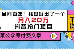 【副业3393期】抖音赚钱冷门项目：某公众号付费文章，月入20万的抖音冷门项目