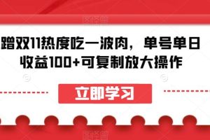 【第6273期】蹭双11热度吃一波肉，单号单日收益100+可复制放大操作【揭秘】