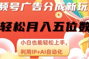 【第6230期】视频号广告分成新玩法，小白轻松上手，利用IP+AI自动化，轻松月入五位数