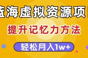 【第6191期】蓝海虚拟资源项目，提升记忆力方法，多种变现方式，轻松月入1w+
