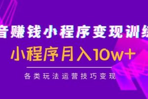 【副业4075期】抖音小程序怎么赚钱：月入10w+抖音赚钱小程序变现训练营