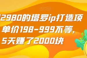 【第6100期】收费2980的塔罗ip打造副业项目，单价198-999不等，5天赚了2000块