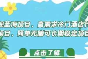 【第6083期】正规蓝海副业项目，高需求冷门酒店代订项目，简单无脑可长期稳定项目