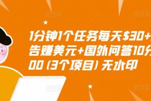 【副业3344期】零成本副业项目：做任务赚美元+点广告赚美元+做问答赚美元
