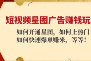 【副业3957】抖音星图怎么赚钱：短视频星图广告赚钱玩法开通+上热门+快速爆单