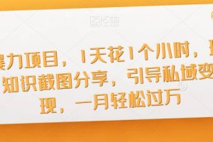 【第5923期】冷门副业项目：玩知识截图分享，引导私域变现，一月轻松过W