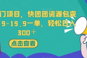 【第5917期】冷门副业项目，快团团资源包变现，9.9-19.9一单，轻松日入300＋【揭秘】