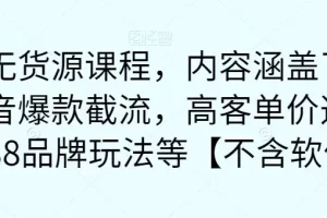 【第5904期】无货源电商怎么做如何从零开始：最新无货源课程，涵盖抖音爆款截流，高客单价选品，1688品牌玩法