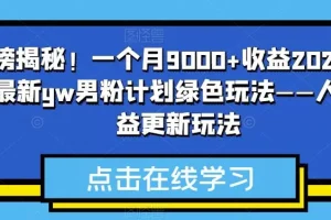 【第5708期】男粉变现偏门玩法：一个月9000+收益2023年9月最新yw男粉计划绿色项目