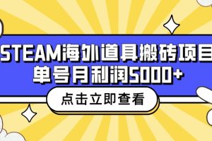 【第5530期】国外steam游戏搬运项目：Steam海外道具搬砖项目，单号月收益5000+