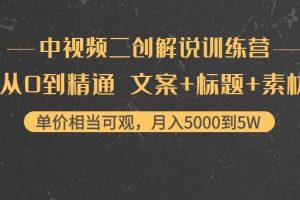 【副业3883】怎么用中视频赚钱：文案+标题+素材+中视频二创解说训练营