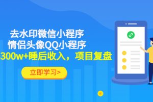 【副业4086期】副业有哪些：去水印微信小程序+情侣头像QQ小程序，300w+睡后收入项目复盘