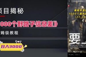 【第5161期】信息差赚钱项目：1000个野路子信息差保姆式教程-单日变现3000+的玩法解密